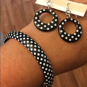 Polka Dot Bangle Bracelet Dangle Earrings Set